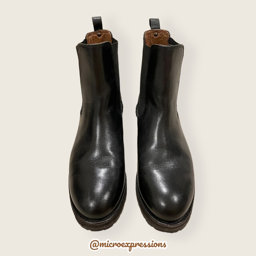 $369 Frye Melissa Chelsea Black Genuine Leather Comfy Low Heel Short Ankle Boot - Picture 9 of 16